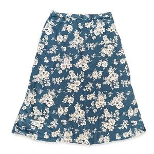 NWOT Women’s Floral A-Line Midi Skirt Blue and White Floral Pattern Stretch Sz M